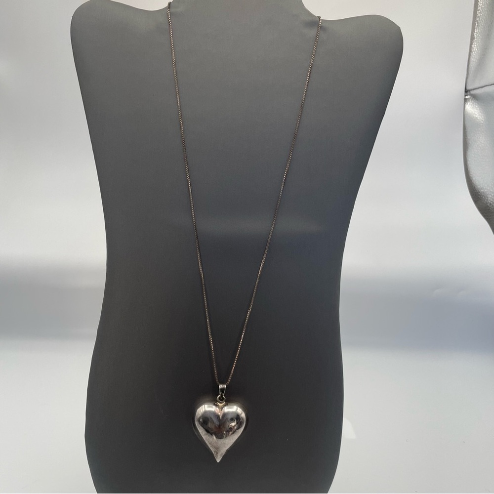 Sterling Silver Heart Pendant Box Chain Necklace